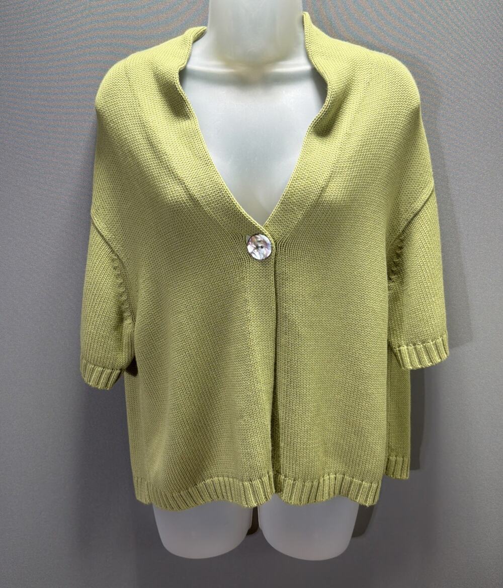 J. Jill One Button Short Sleeve Knit Silk Blend Cardigan Womens M Pet Green NWT